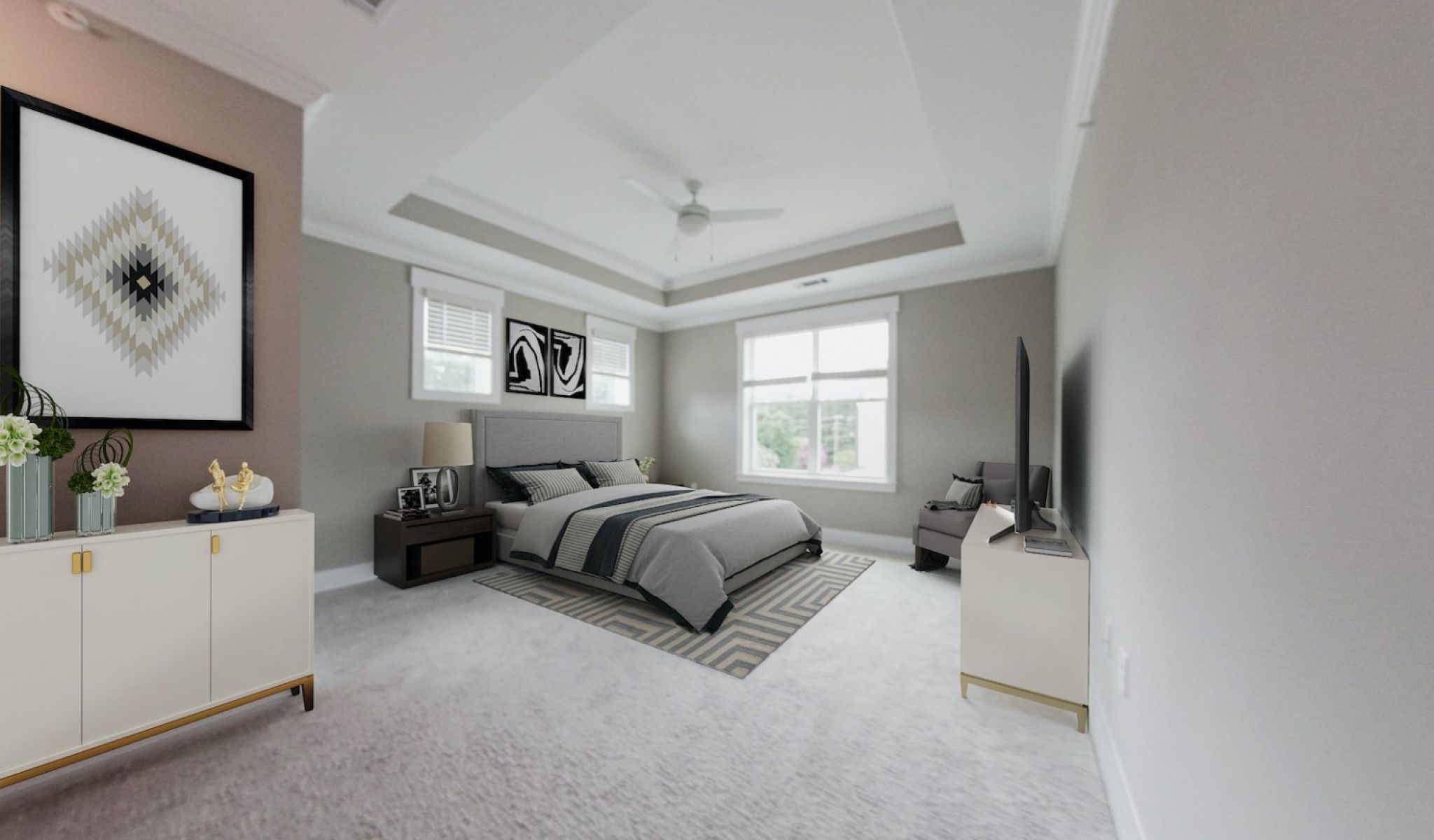 Townhomes at Bridlestone primary bedroom with high ceilings, large windows, and generous space